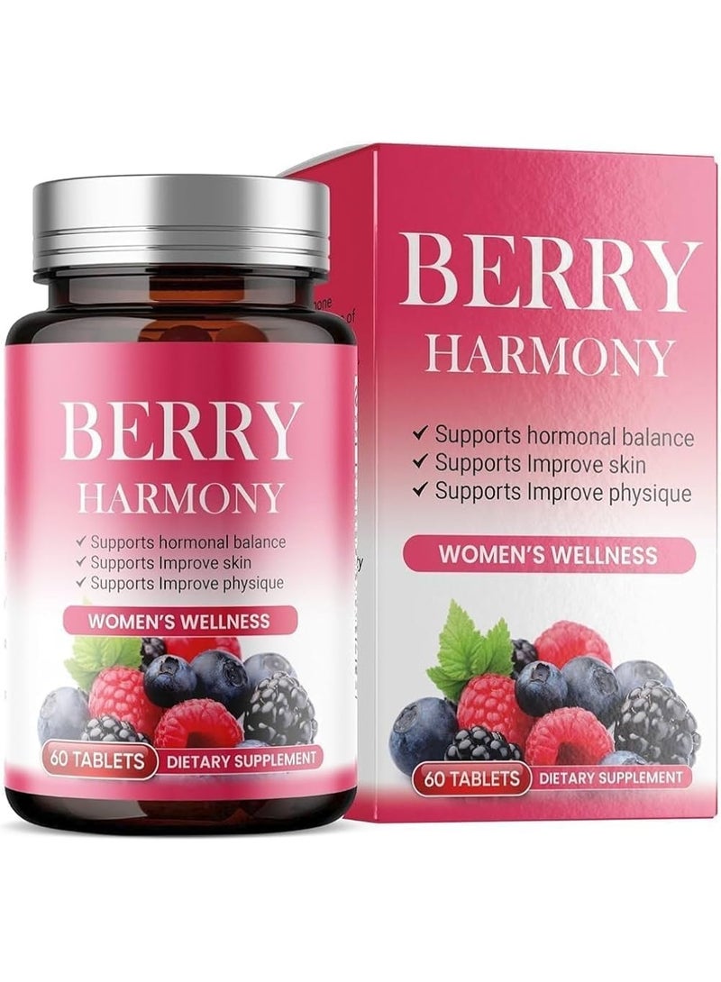 elicare Berry Harmony Premium Women’s Wellness Supplement | Berry Extracts & Essential Nutrients | 60 Tablets - Image 1